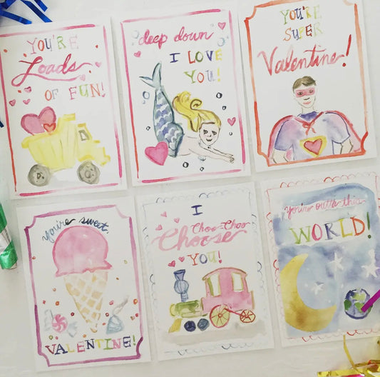 Watercolor Valentines Cards set of 12