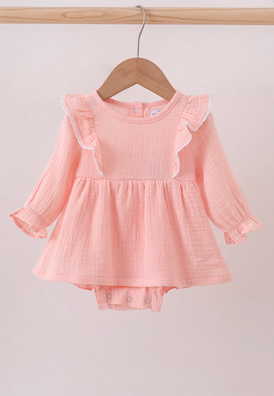 Pink Muslin Ruffle Skirted Bubble