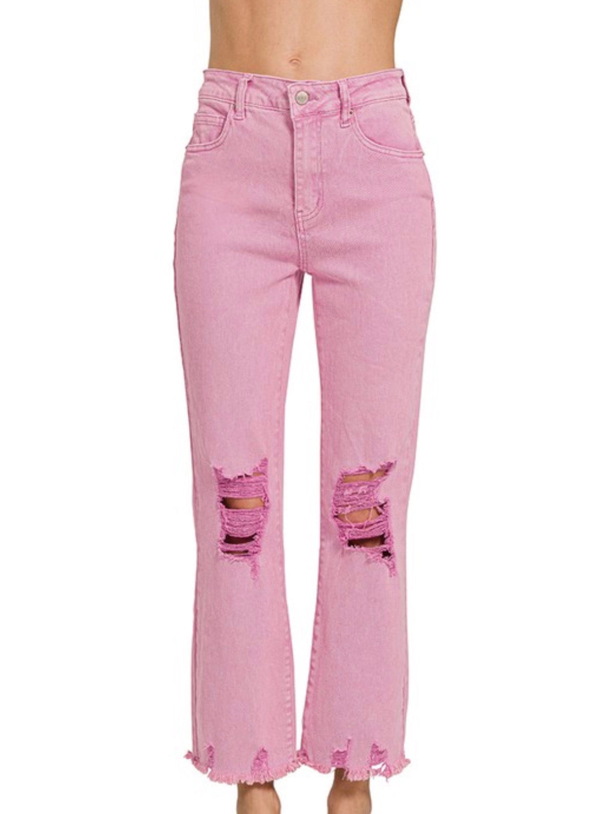 Zenana Pink Distressed Pants
