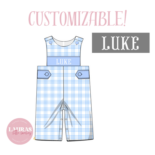 Blue Plaid Name Smock Longall