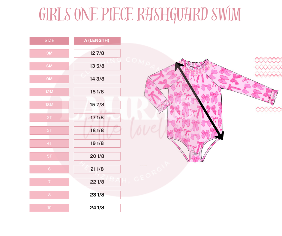 Size Chart Girls 1 Piece Rashguard