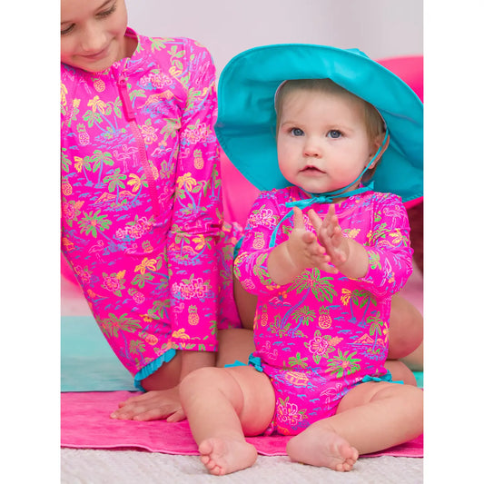Baby Girls Neon Island Time Long Sleeve One Piece Rash Guard