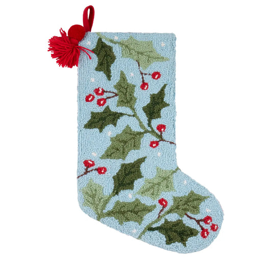 Holly Tassel & Pom Pom Hook Stocking