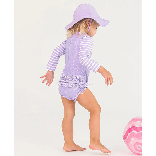 Baby Girls Lavender Heart Polka Dot Long Sleeve One Piece Rash Guard
