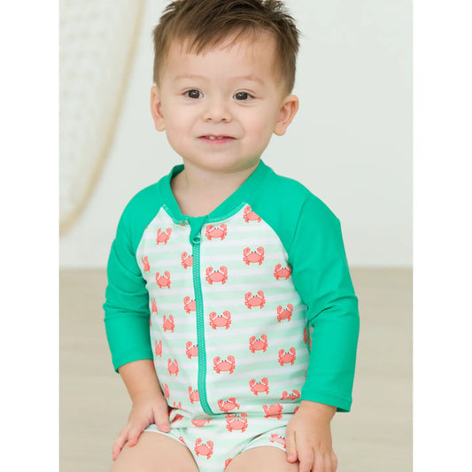 Baby Boys Crabby Cove Long Sleeve One Piece Rash Guard