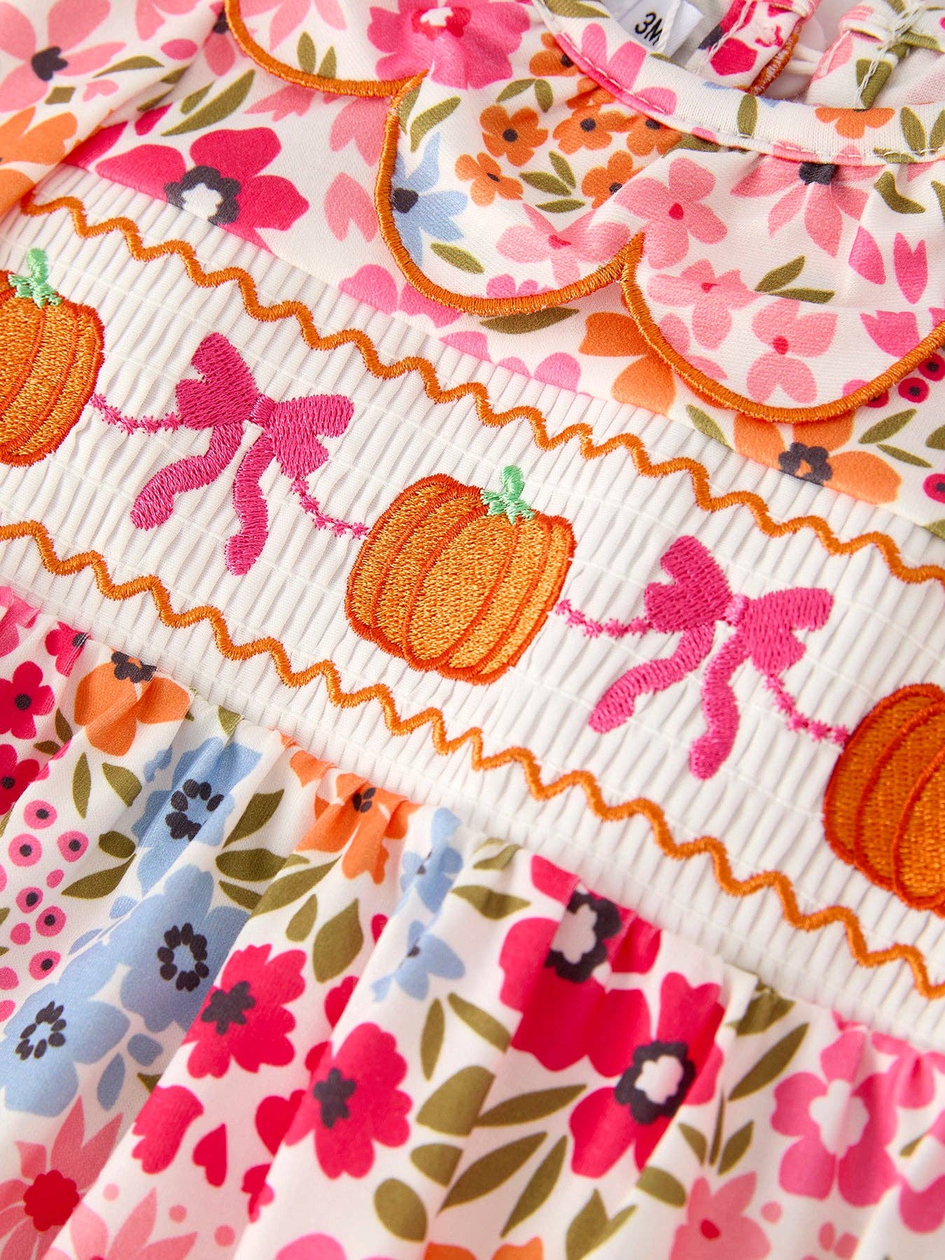 Pumpkin Bow Embroidered Floral Bubble