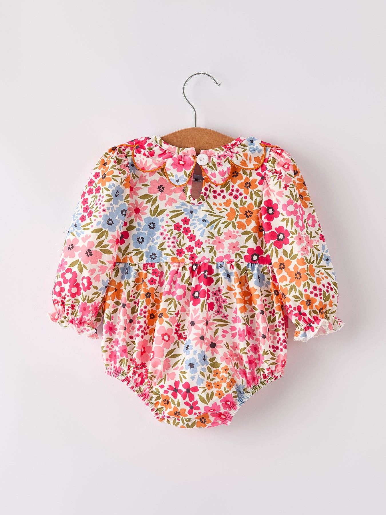 Pumpkin Bow Embroidered Floral Bubble