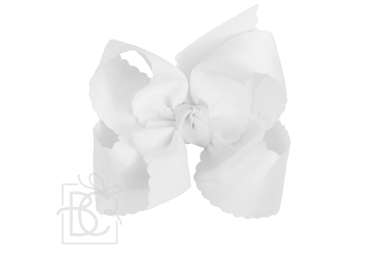 SCALLOPED EDGE BOW: White / 5.5" Extra Large - 2.25" Ribbon on Alligator Clip