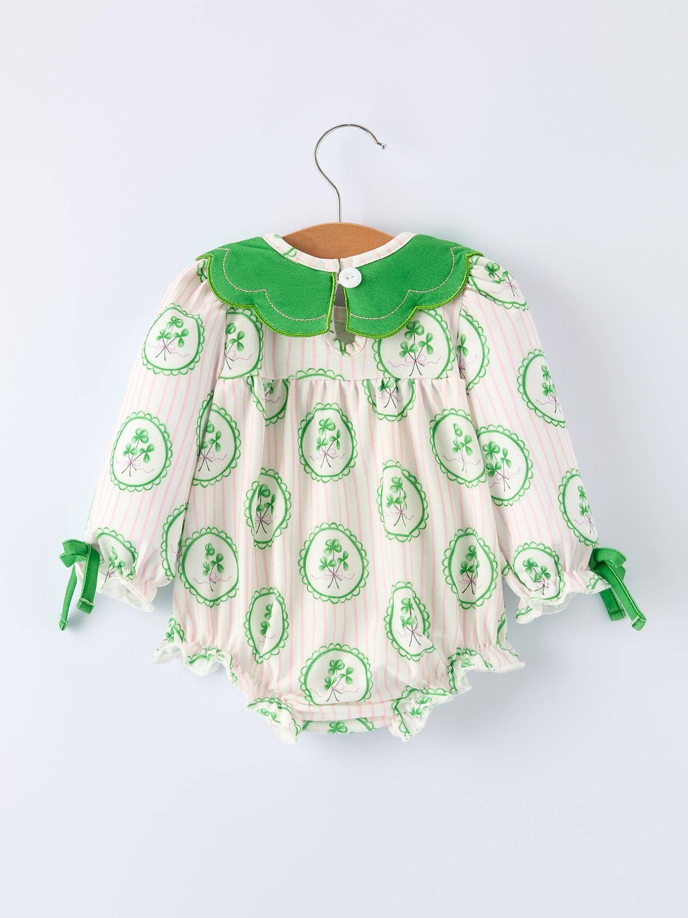 St. Patrick's Day Shamrock Striped Long Sleeve Baby Girl Romper: 3M