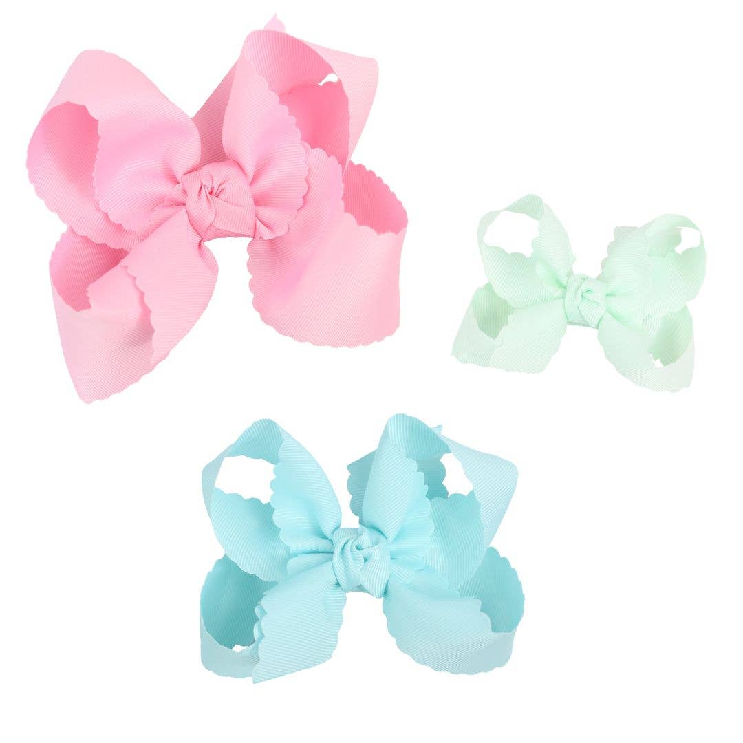 SCALLOPED EDGE BOW: Emerald / 5.5" Extra Large - 2.25" Ribbon on Alligator Clip