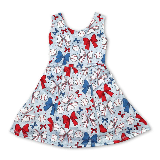 Sleeveless red blue bow baseball kids girls athletic dresses: Dress / 4T