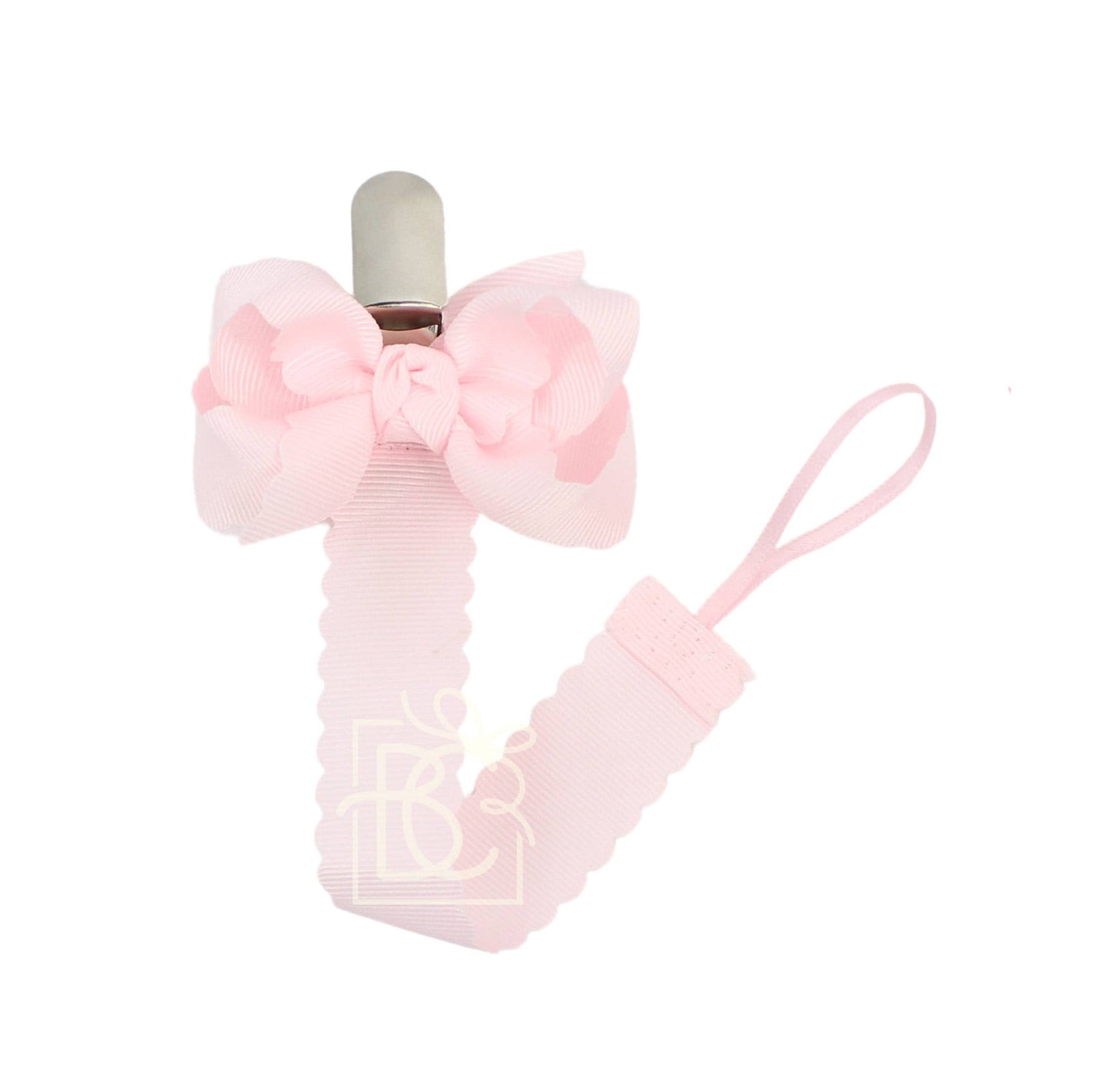 Scalloped Grosgrain Pacifier Clip w/ Detachable Bow: White