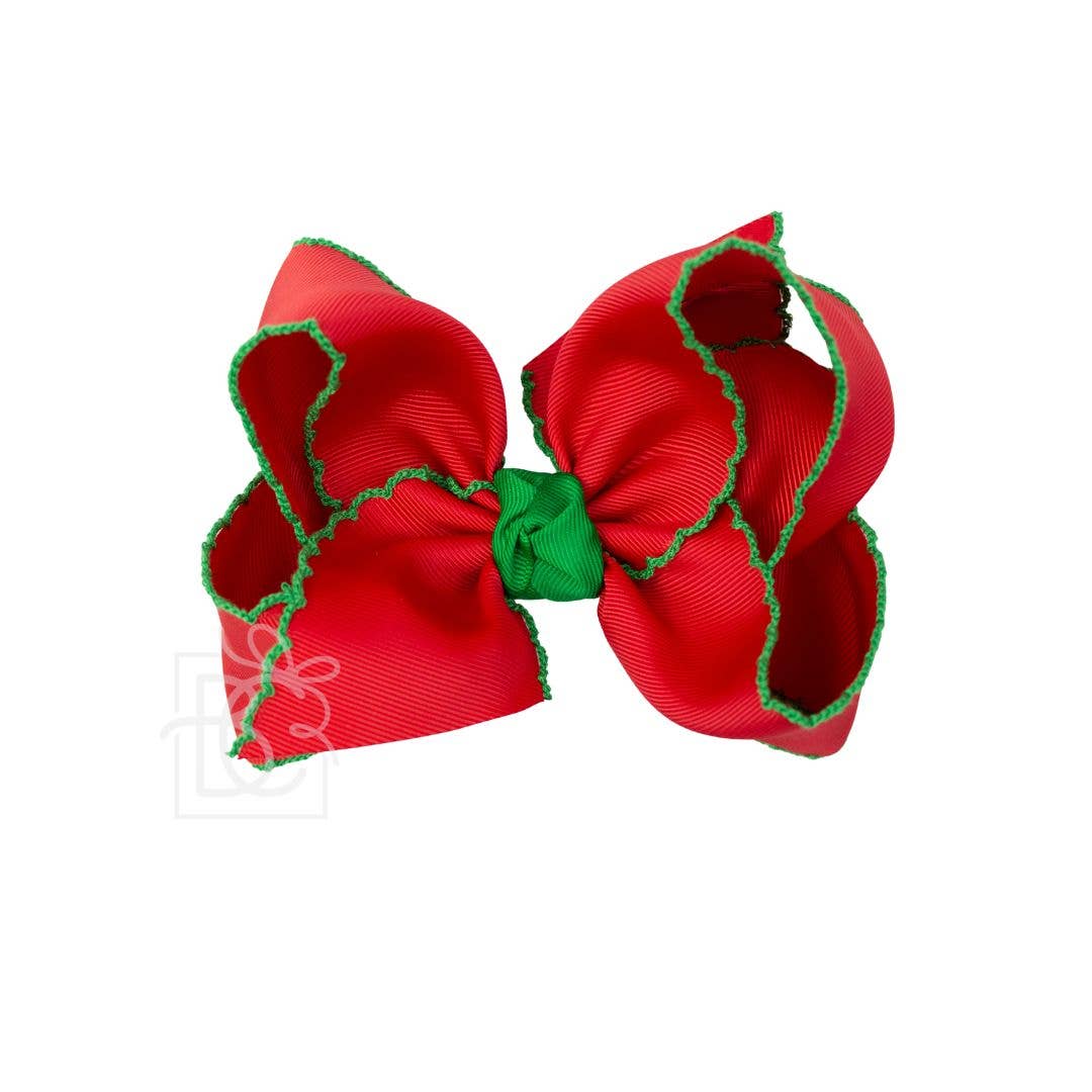 New Crochet Edge Ribbon (Red w/ Emerald): 4.5" Large
