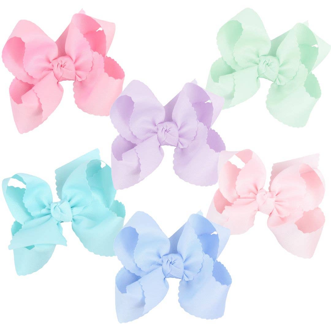 SCALLOPED EDGE BOW: Oatmeal / 4.5" Large - 1.5" Ribbon on Alligator Clip