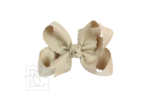 SCALLOPED EDGE BOW: Oatmeal / 4.5" Large - 1.5" Ribbon on Alligator Clip