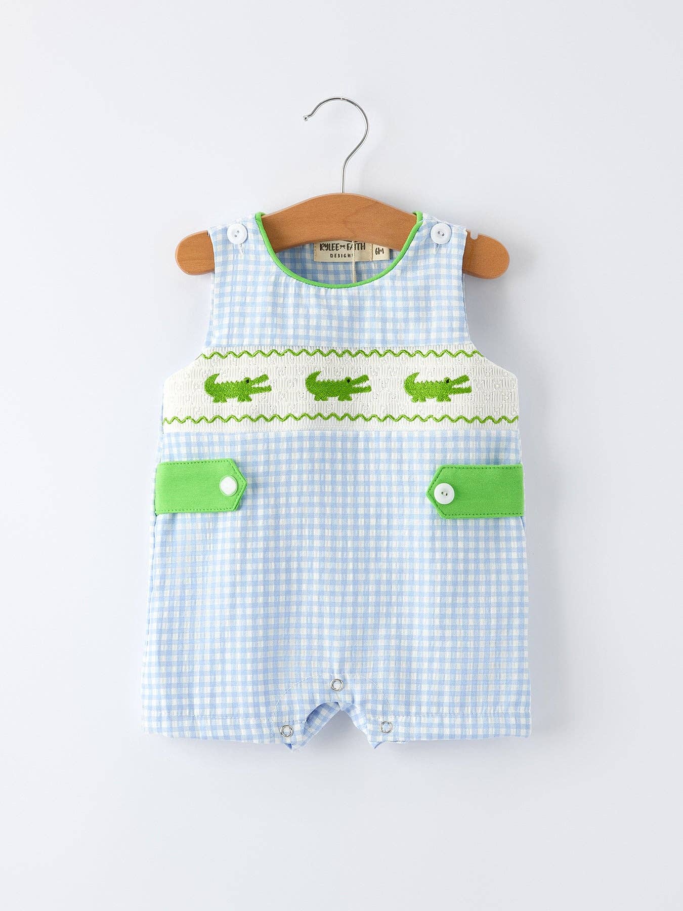 Baby Boys Summer Crocodile Embroidered Smocked Romper: 3M
