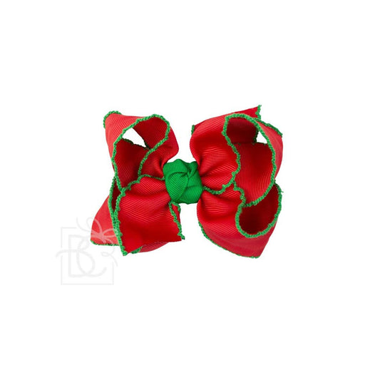 New Crochet Edge Ribbon (Red w/ Emerald): 4.5" Large