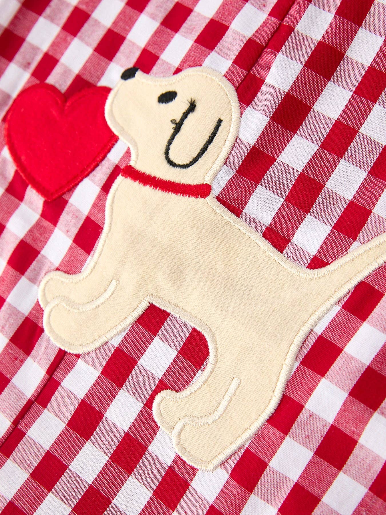Valentine Red Plaid Boys Romper with Applique Heart Dog Detail: 12M
