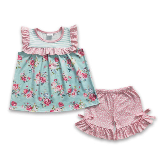 Pink floral tunic polka dots shorts girls summer clothes: 2T