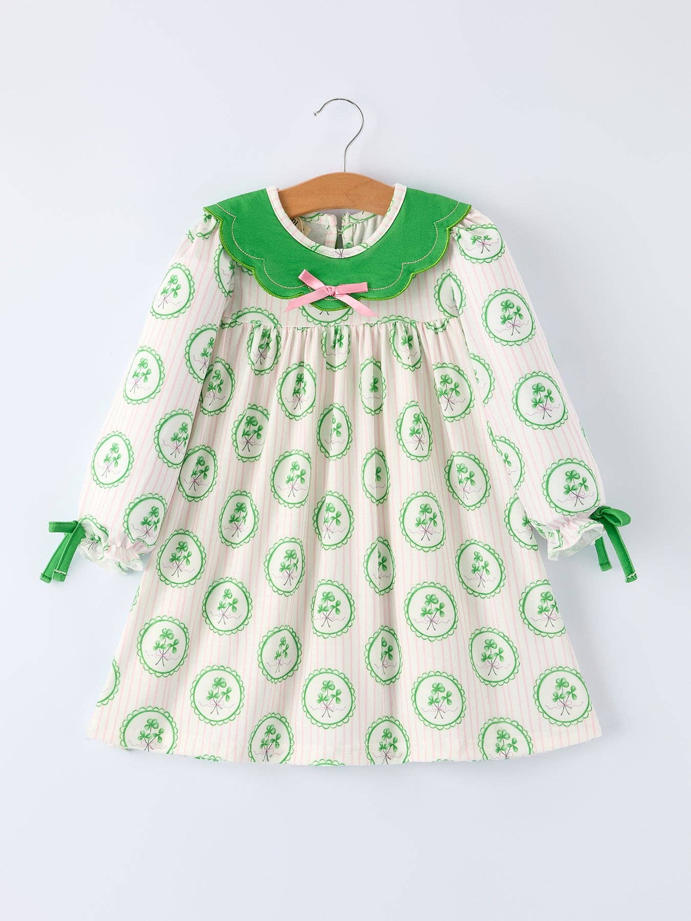 St. Patrick's Day Shamrock Striped Long Sleeve Girl Dress: 6