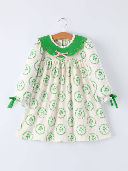 St. Patrick's Day Shamrock Striped Long Sleeve Girl Dress: 3