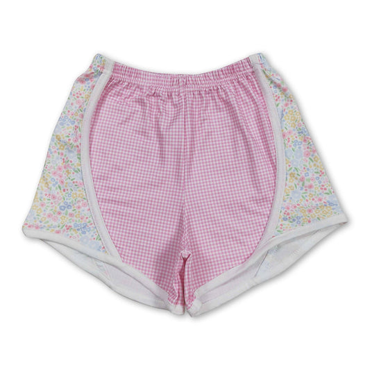 Floral pink plaid baby girls summer shorts: 3T