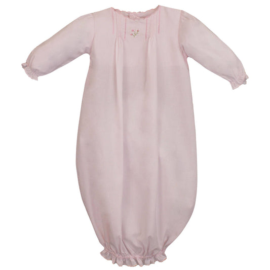 Flower Embroidered Heirloom Gown & Hat: Pink / Newborn