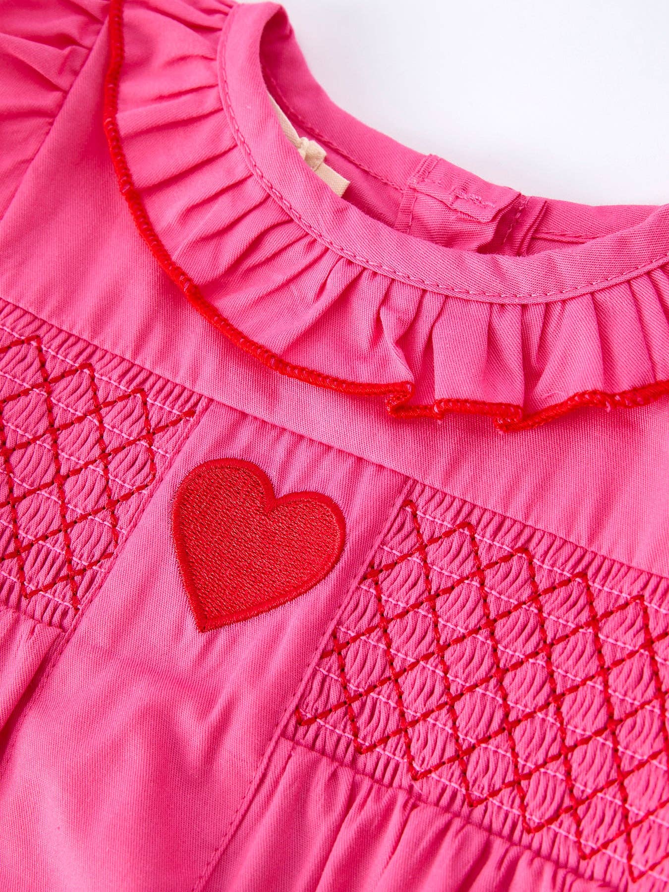 Valentine's Day Hot Pink Ruffle Collar Baby Romper Heart Applique: 6M