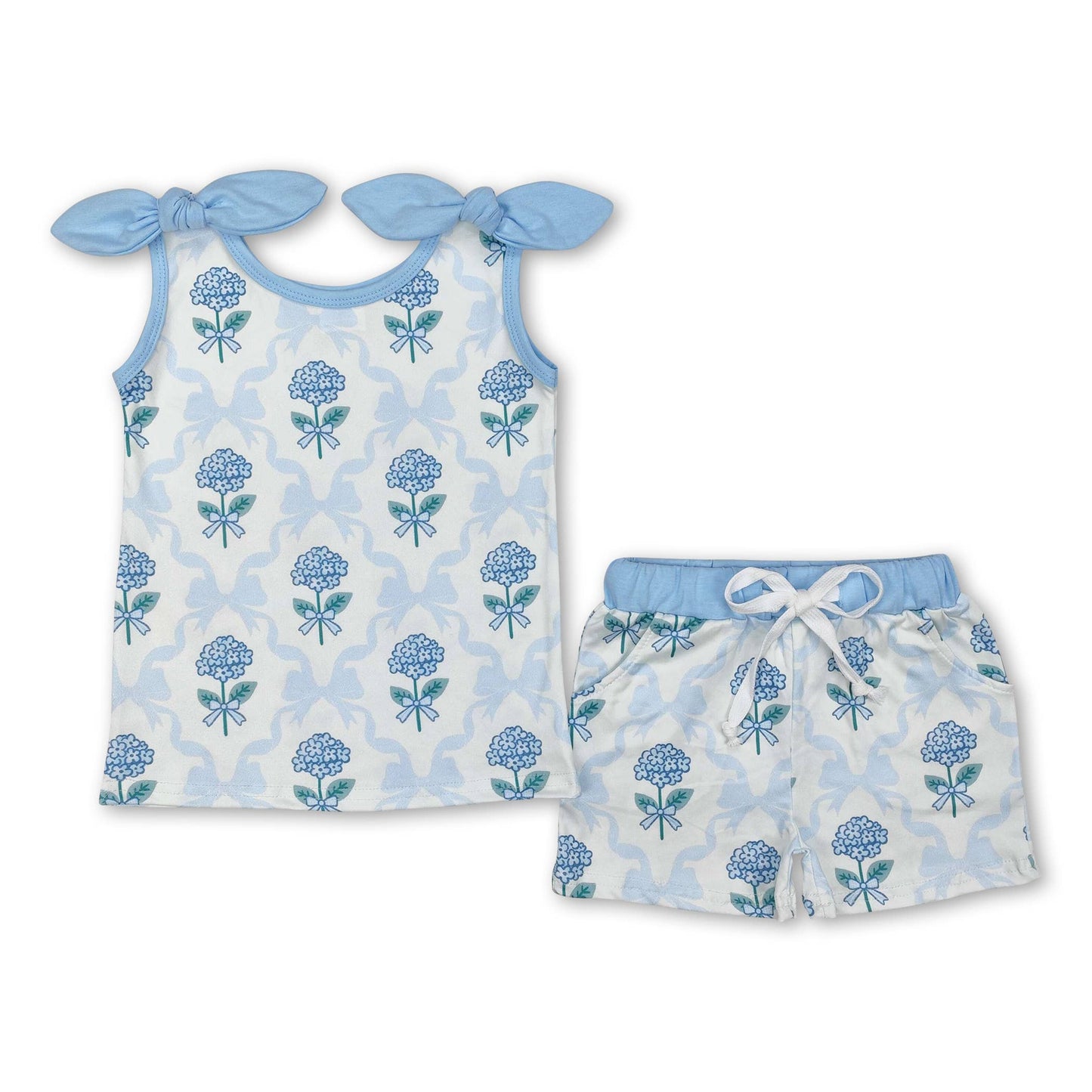 Sleeveless light blue bow floral baby girls athletic dresses: Athletic dress / 4T