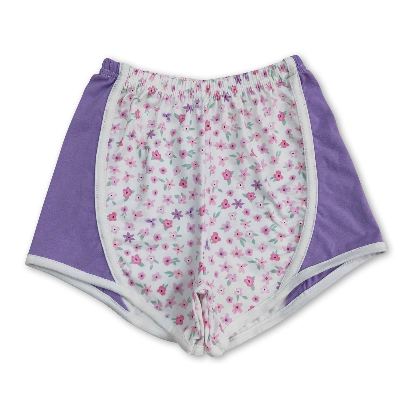 Lavender floral patchwork baby girls summer shorts: 4T