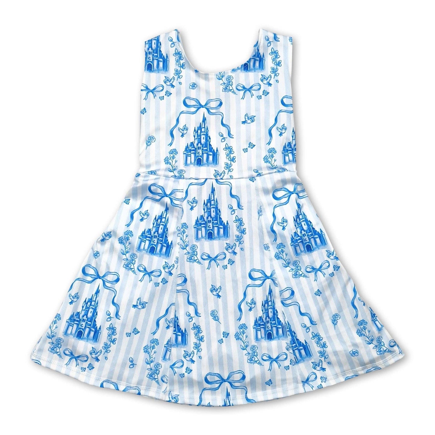 Sleeveless light blue bow castle girls athletic dresses: Dress / 4T
