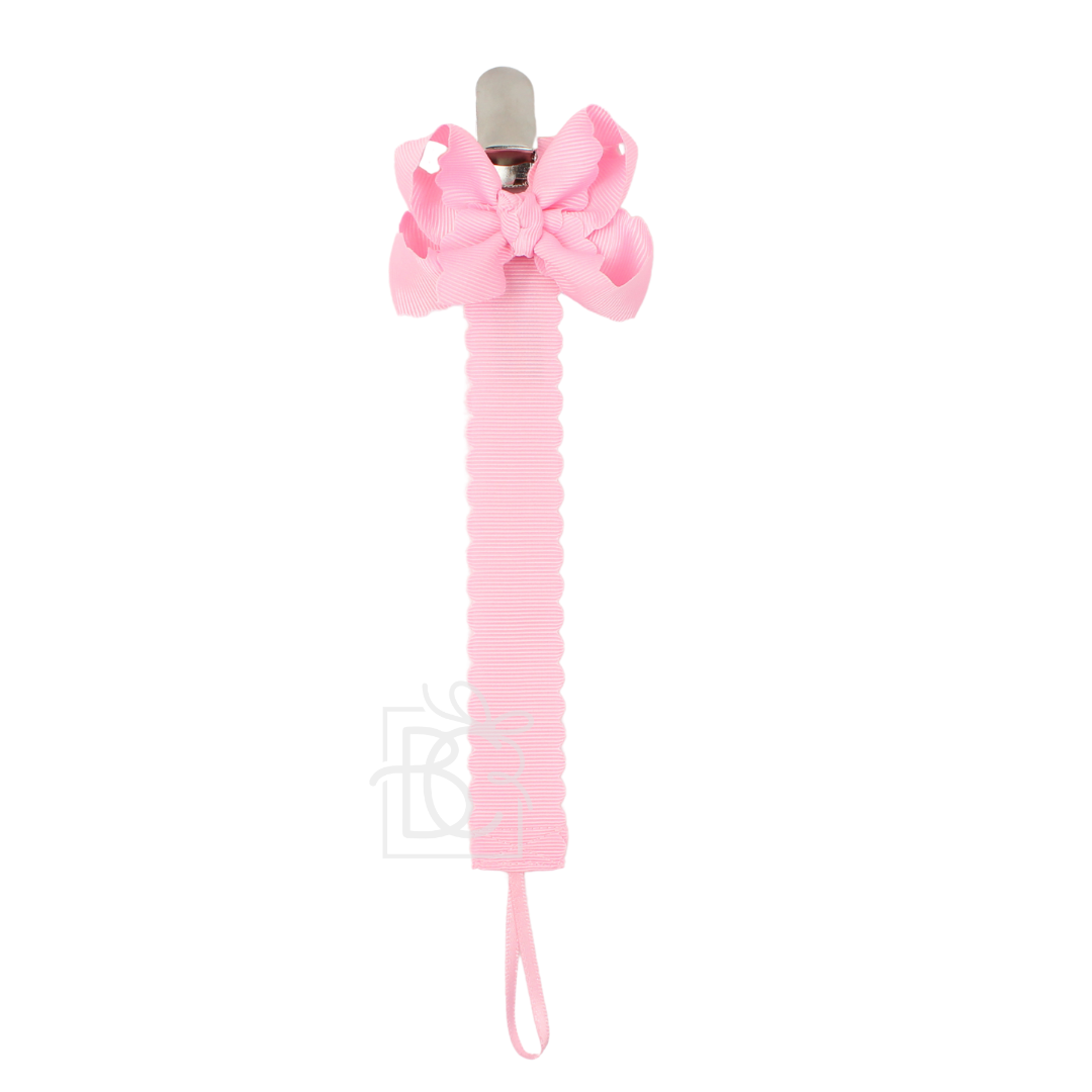 Scalloped Grosgrain Pacifier Clip w/ Detachable Bow: White