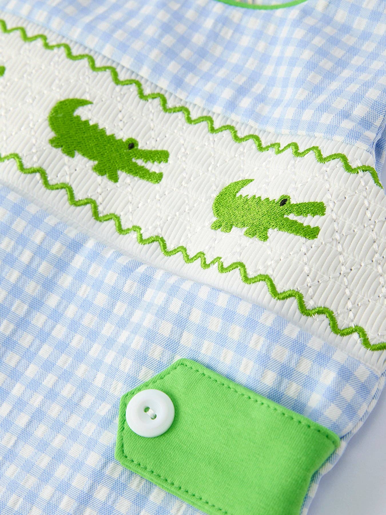 Baby Boys Summer Crocodile Embroidered Smocked Romper: 6M