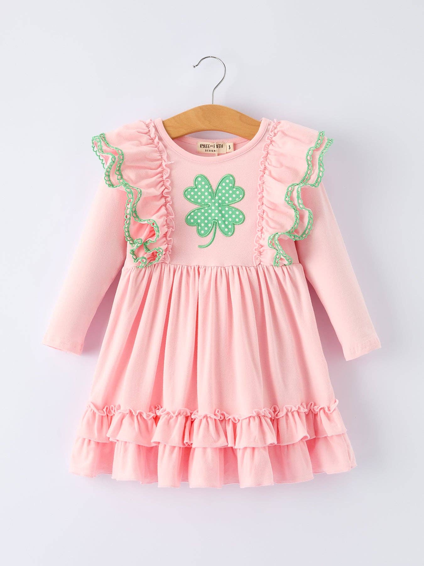 Girls St. Patrick’s Day Shamrock Applique Ruffle Girls Dress: 6