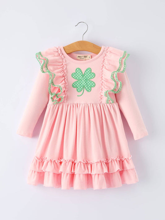 Girls St. Patrick’s Day Shamrock Applique Ruffle Girls Dress: 6